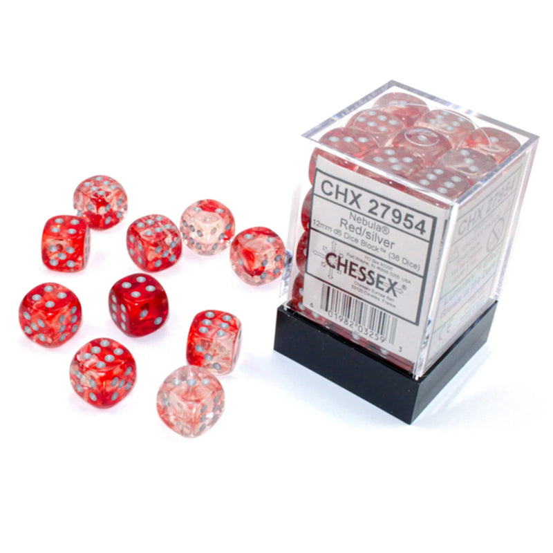 NEBULA 36D6 RED/SILVER LUMINARY 12MM DICE SET