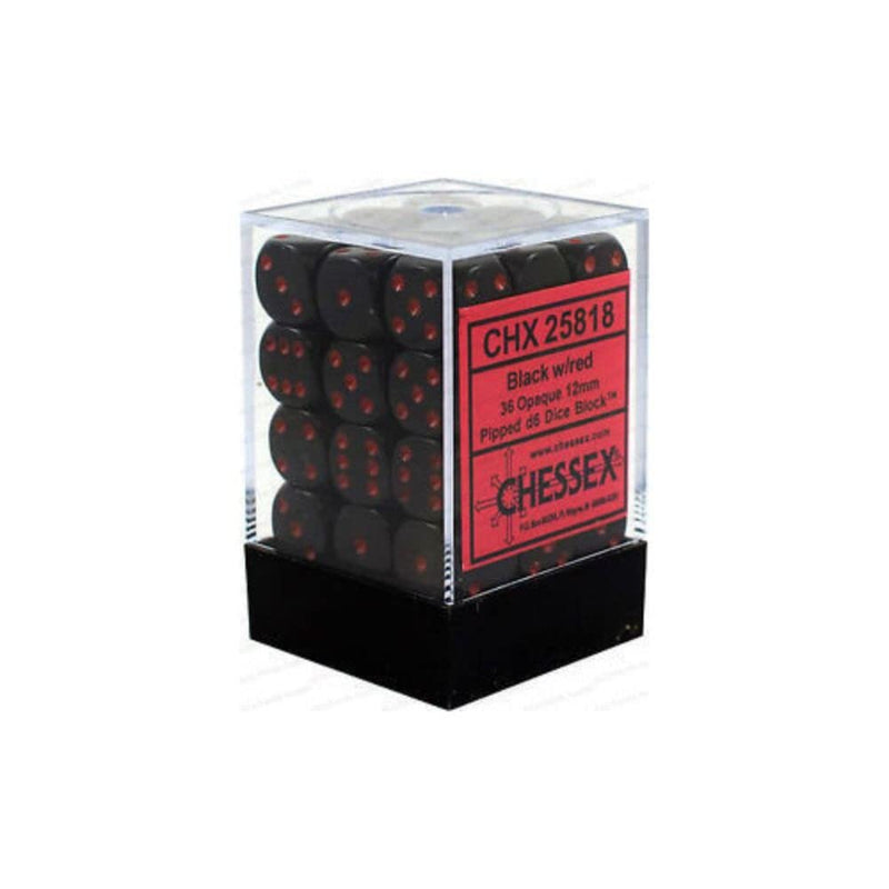 OPAQUE 36D6 BLACK/RED 12MM DICE SET