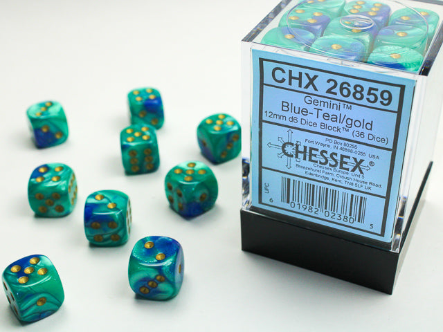 GEMINI 36D6 BLUE-TEAL/GOLD 12MM DICE SET