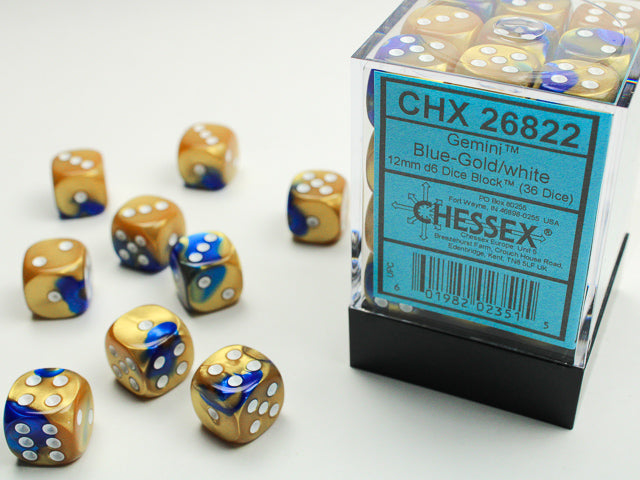 GEMINI 36D6 BLUE-GOLD/WHITE 12MM DICE SET