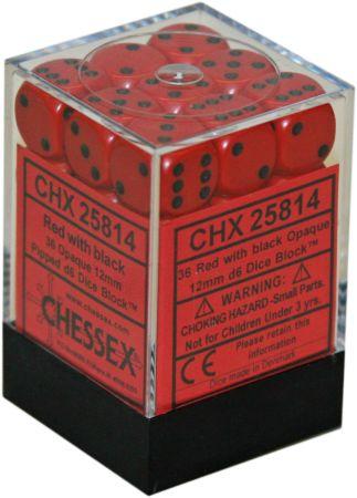 OPAQUE 36D6 RED/BLACK 12MM DICE SET