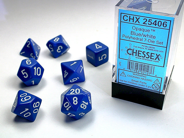 OPAQUE 7-DIE SET BLUE/WHITE DICE SET