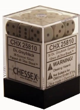 OPAQUE 36D6 DARK GREY/BLACK 12MM DICE SET