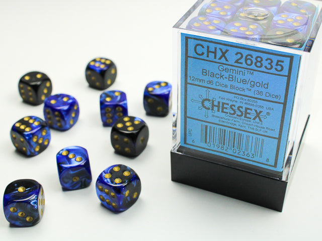 GEMINI 36D6 BLACK-BLUE/GOLD 12MM DICE SET