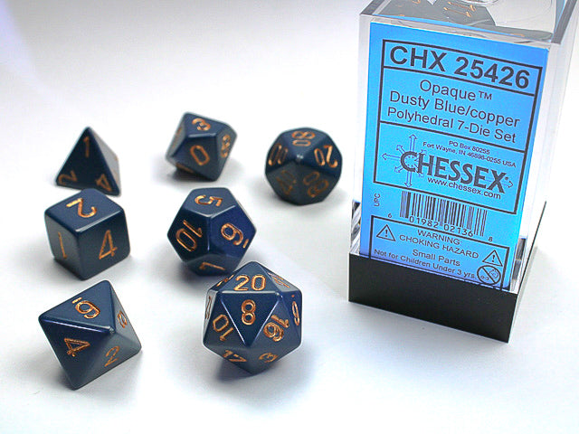 OPAQUE 7-DIE SET DUSTY BLUE/COPPER DICE SET