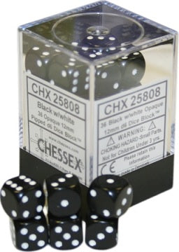 OPAQUE 36D6 BLACK/WHITE 12MM DICE SET