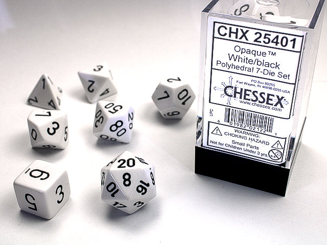 OPAQUE 7-DIE SET WHITE/BLACK DICE SET