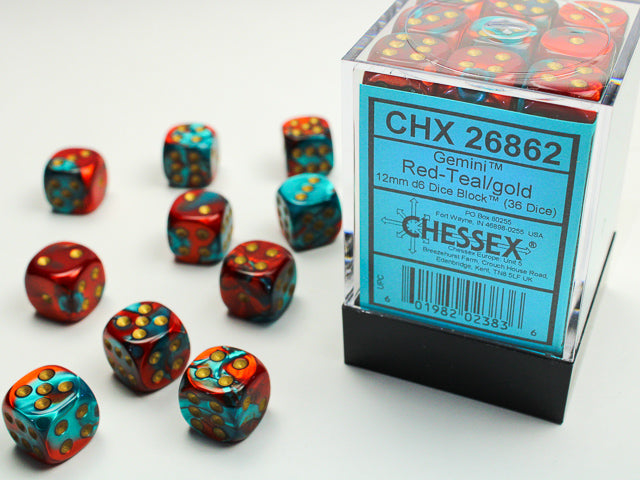 GEMINI 36D6 RED-TEAL/GOLD 12MM DICE SET