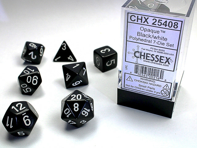 OPAQUE 7-DIE SET BLACK/WHITE DICE SET
