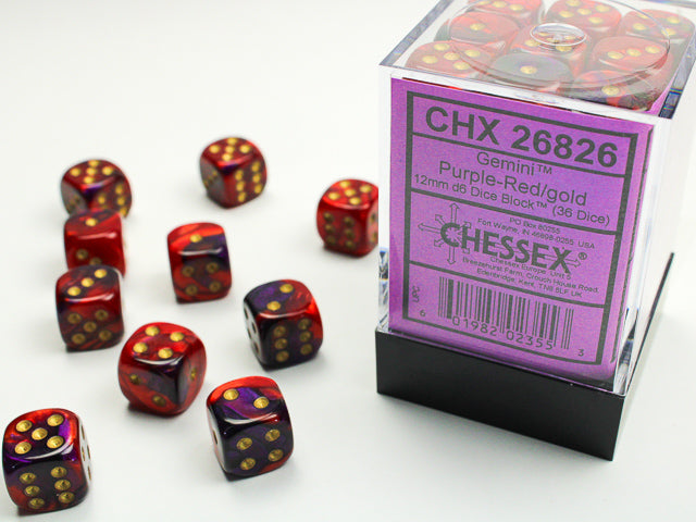 GEMINI 36D6 PURPLE-RED/GOLD 12MM DICE SET
