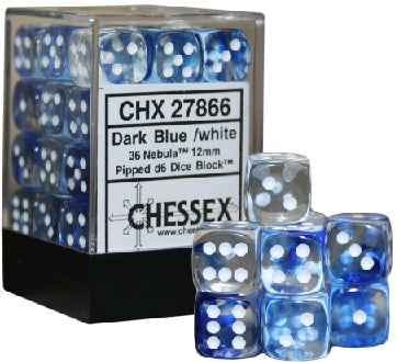 NEBULA 36D6 DARK BLUE/WHITE 12MM DICE SET