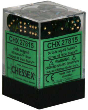 SCARAB 36D6 JADE/GOLD 12MM DICE SET