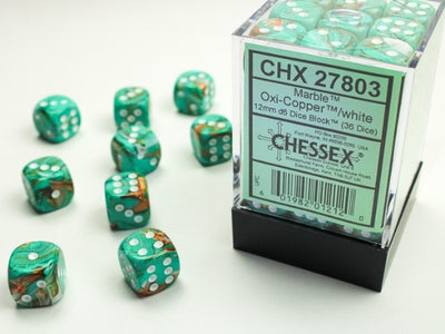 MARBLE 36D6 OXI COPPER/WHITE 12MM DICE SET