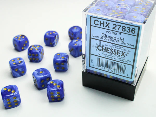 VORTEX 36D6 BLUE/GOLD 12MM DICE SET