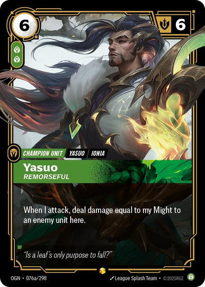 Yasuo - Remorseful (Alternate Art) (076a/298) (OGN)