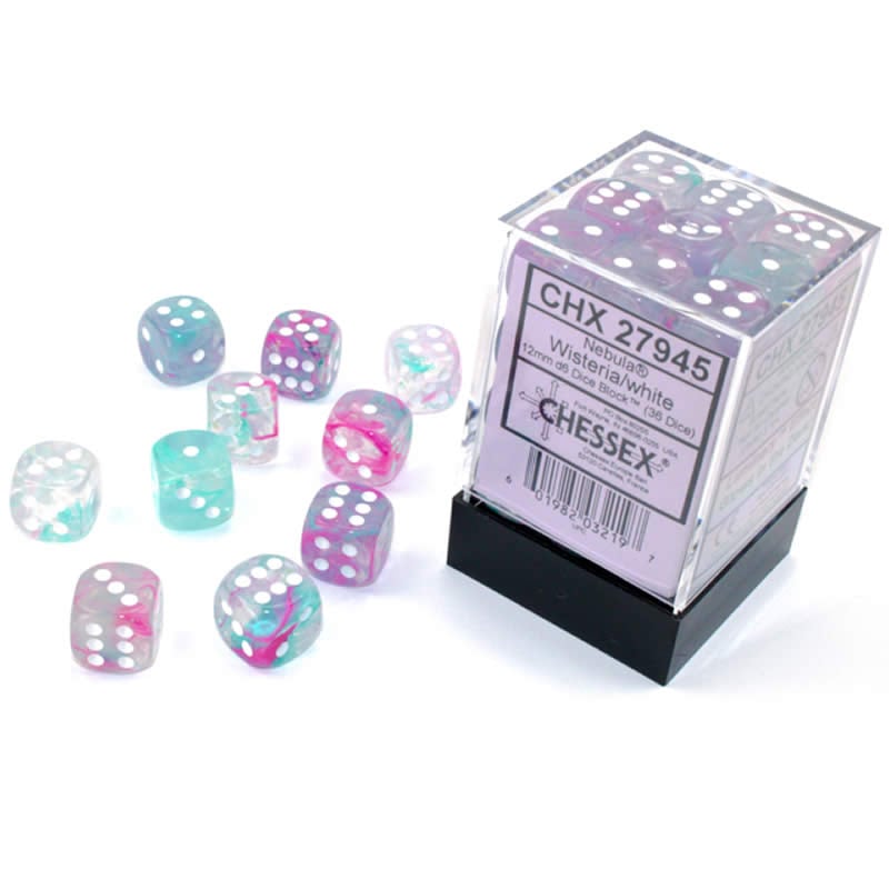 NEBULA 36D6 SPRING/WHITE LUMINARY 12MM DICE SET
