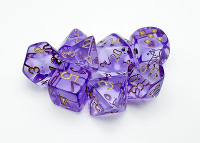 TRANSLUCENT 7-DIE SET LAVENDER/GOLD DICE SET