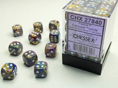 FESTIVE 36D6 CAROUSEL/WHITE 12MM DICE SET