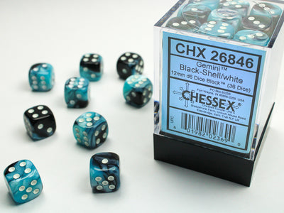 GEMINI 36D6 BLACK-SHELL/WHITE 12MM DICE SET