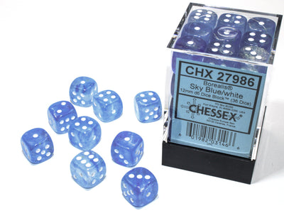 BOREALIS 36D6 SKY BLUE/WHITE 12MM LUMINARY DICE SET