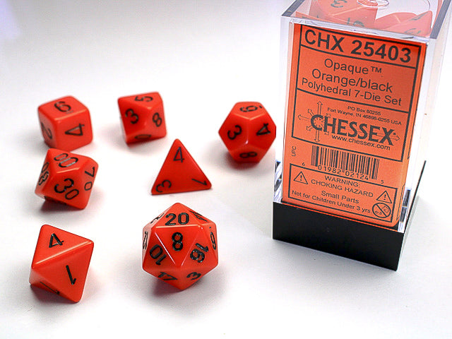 OPAQUE 7-DIE SET ORANGE/BLACK DICE SET