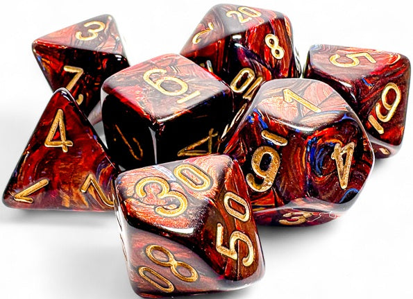 SCARAB 7-DIE SET MEGA-HEDRAL BLUE BLOOD/GOLD DICE SET