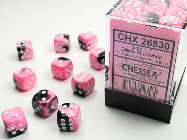 GEMINI 36D6 BLACK-PINK/WHITE 12MM DICE SET