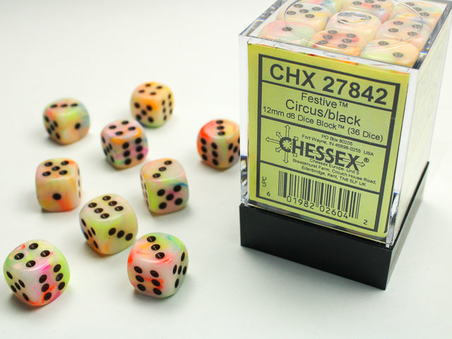 FESTIVE 36D6 CIRCUS/BLACK 12MM DICE SET