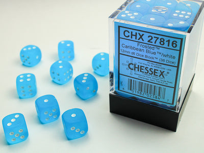 FROSTED 36D6 CARIBBEAN BLUE/WHITE 12MM DICE SET
