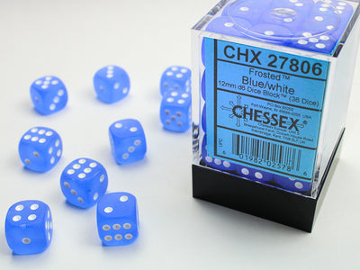 FROSTED 36D6 BLUE/WHITE 12MM DICE SET