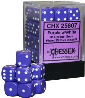 OPAQUE 36D6 PURPLE/WHITE 12MM DICE SET