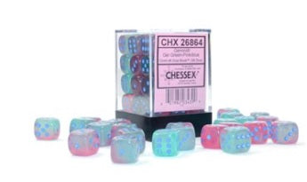 GEMINI 36D6 GEL GRN-PINK/BLUE LUMINARY 12MM DICE SET