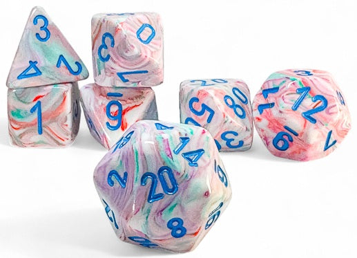 FESTIVE 7-DIE SET MEGA-HEDRAL POP ART/BLUE DICE SET