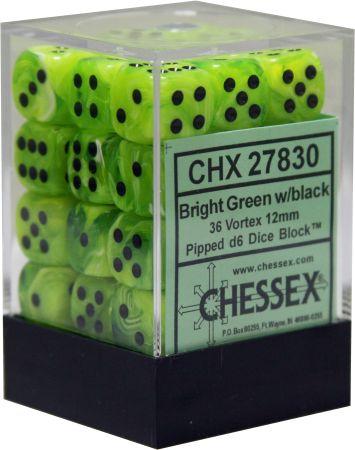 VORTEX 36D6 BRIGHT GREEN/BLACK 12MM DICE SET