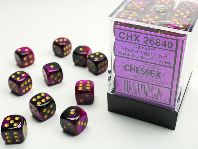 GEMINI 36D6 BLACK-PURPLE/GOLD 12MM DICE SET
