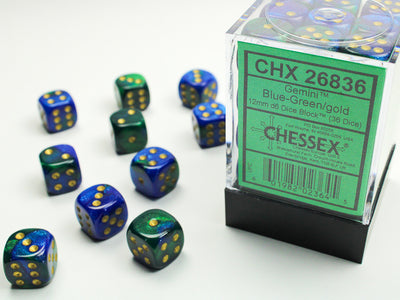 GEMINI 36D6 BLUE-GREEN/GOLD 12MM DICE SET
