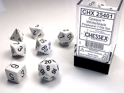 OPAQUE 7-DIE SET WHITE/BLACK DICE SET