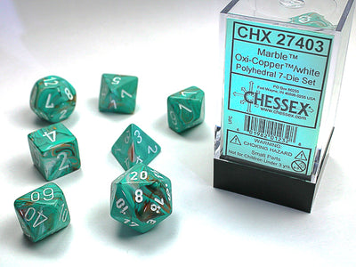 MARBLE 7-DIE SET OXI-COPPER/WHITE DICE SET
