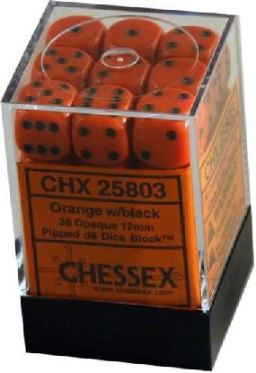 OPAQUE 36D6 ORANGE/BLACK 12MM DICE SET