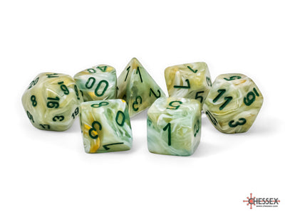 MARBLE 7-DIE SET MEGA-HEDRAL GREEN/DARK GREEN DICE SET