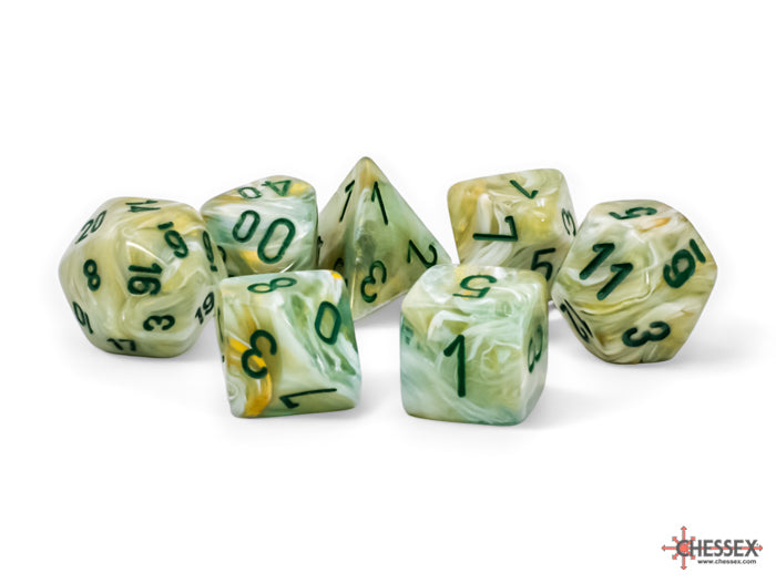 MARBLE 7-DIE SET MEGA-HEDRAL GREEN/DARK GREEN DICE SET