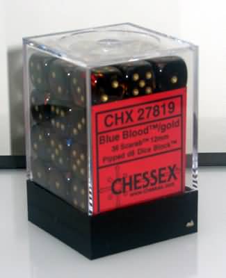 SCARAB 36D6 BLUE BLOOD/GOLD 12MM DICE SET
