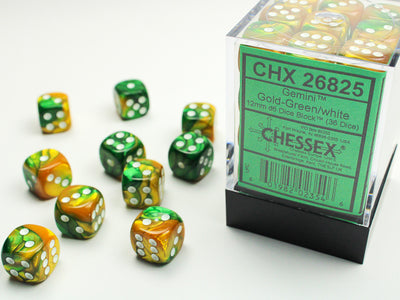 GEMINI 36D6 GOLD-GREEN/WHITE 12MM DICE SET