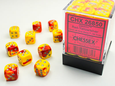 GEMINI 36D6 RED-YELLOW/SILVER 12MM DICE SET
