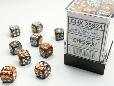 GEMINI 36D6 COPPER-STEEL/WHITE 12MM DICE SET