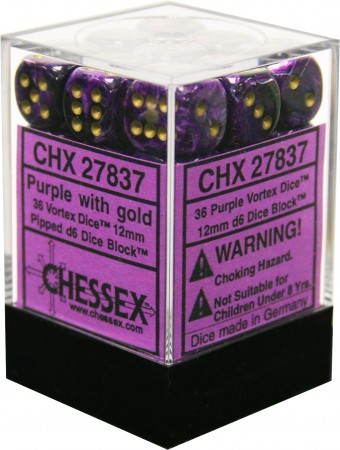 VORTEX 36D6 PURPLE/GOLD 12MM DICE SET