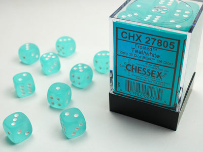 FROSTED 36D6 TEAL/WHITE 12MM DICE SET