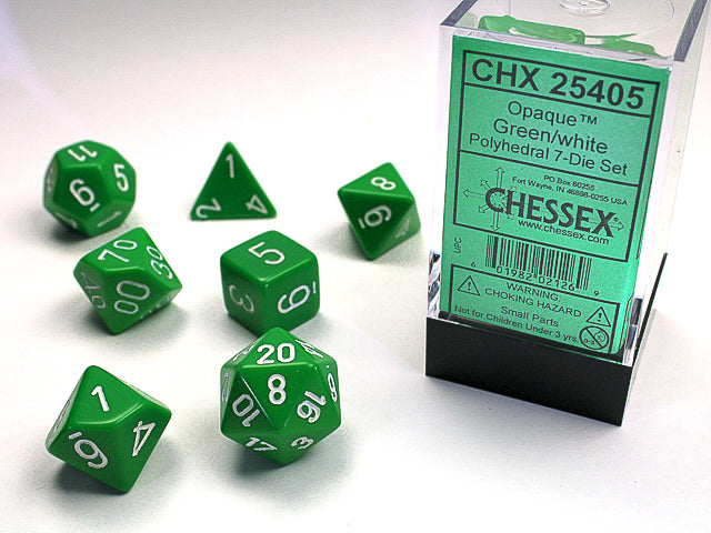 OPAQUE 7-DIE SET GREEN/WHITE DICE SET