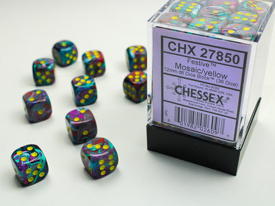 FESTIVE 36D6 MOSAIC/YELLOW 12MM DICE SET