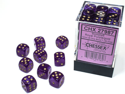 BOREALIS 36D6 ROYAL PURPLE/GOLD 12MM LUMINARY DICE SET